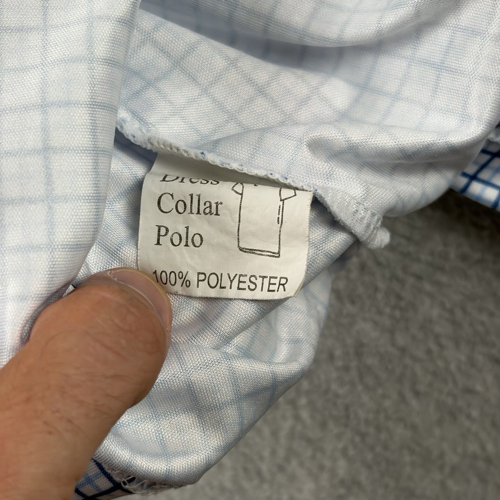 Collars Co Polo Shirt Mens Medium White Blue Windowpane Plaid Dress Collar - Picture 7 of 7